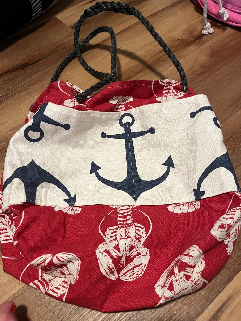 Sea Crow Nautical Anchor Print Red & White Canvas Tote Bag